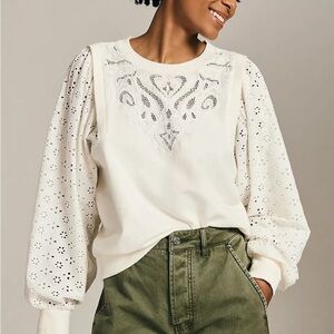 Anthropologie Pilcro White Eyelet Sweatshirt